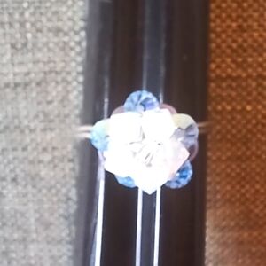Handmade Wire Ring w/ Swarovski Opal and Blue Beads - New Item (Sz 9.5)